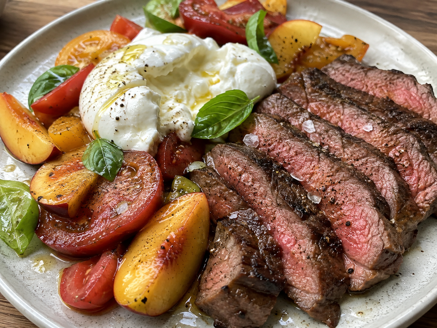 Nectarine &amp; Heirloom Tomato Salad Grass-fed Steak
