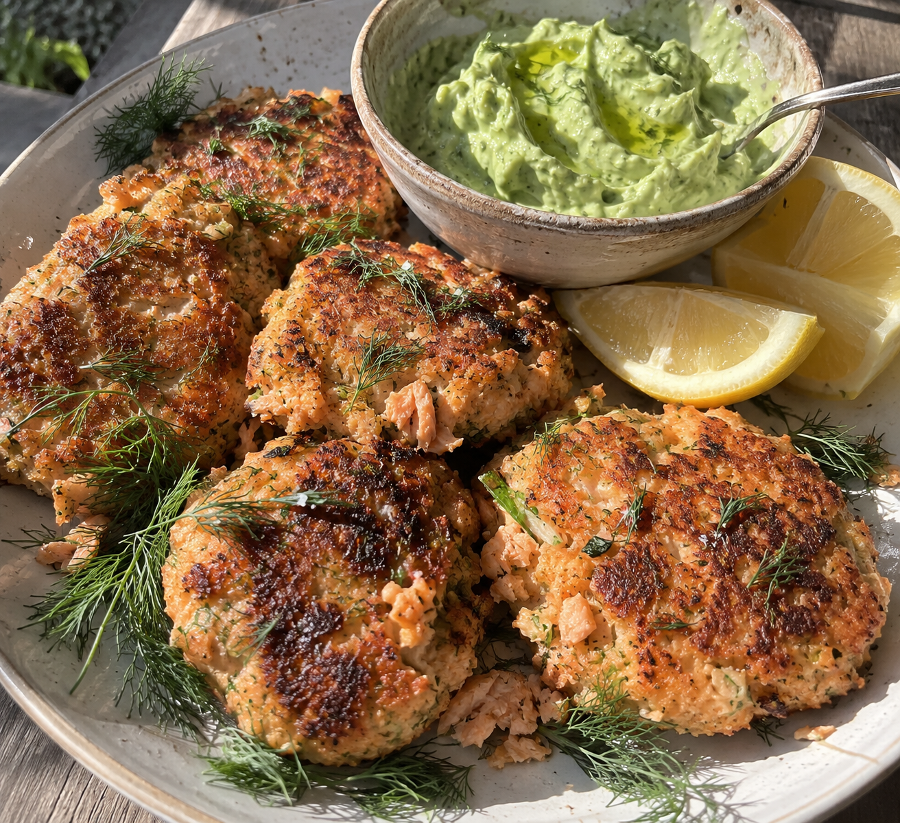 Salmon Cakes with Avocado Cream