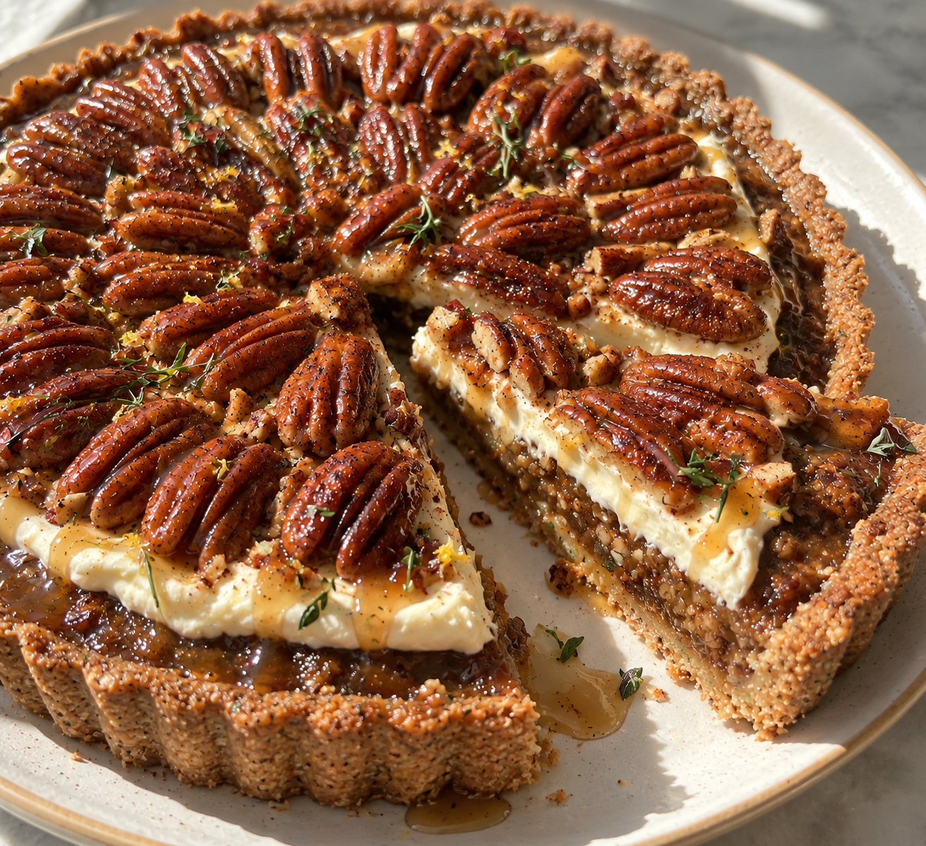 Caramel Maple Pecan Tart with Cinnamon-Candied Pecans