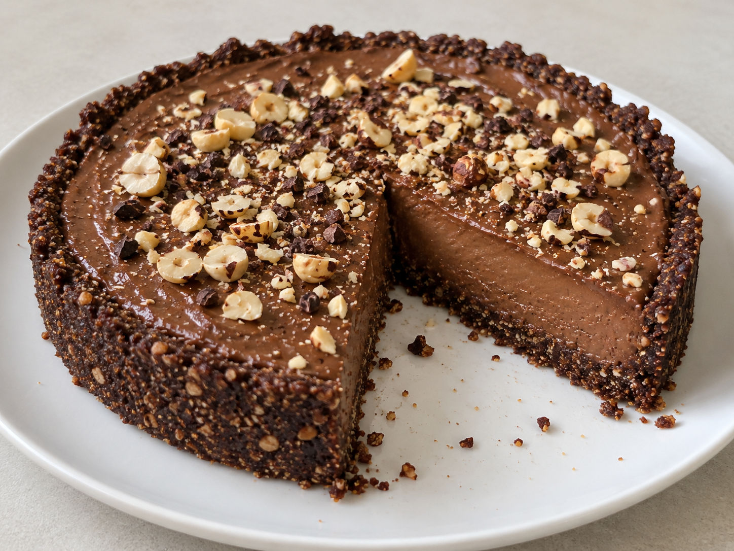 Raw Chocolate Hazelnut Mousse Tart with Avocado Filling