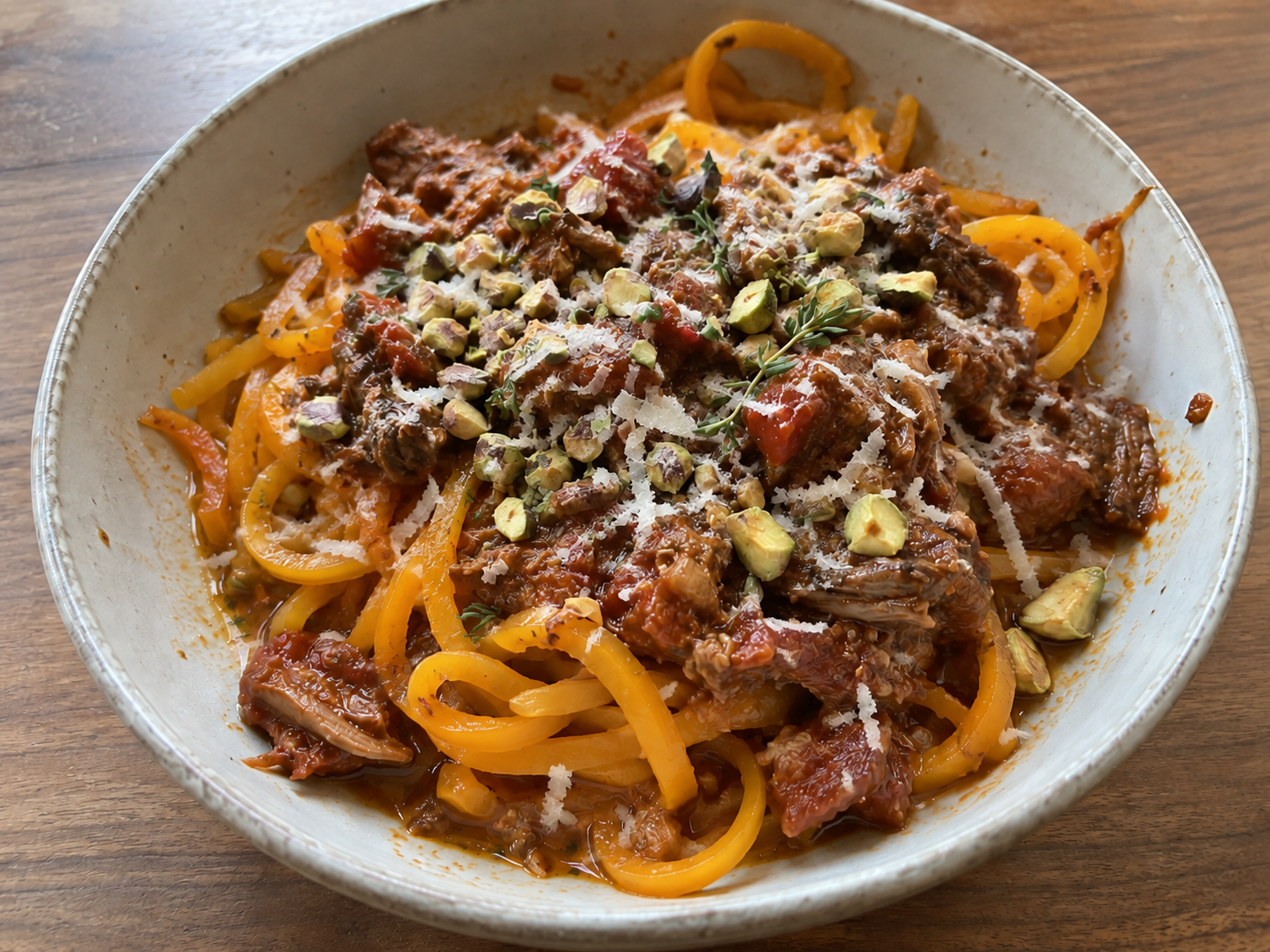 Thyme-Pistachio Lamb Ragù with Butternut Squash Noodles