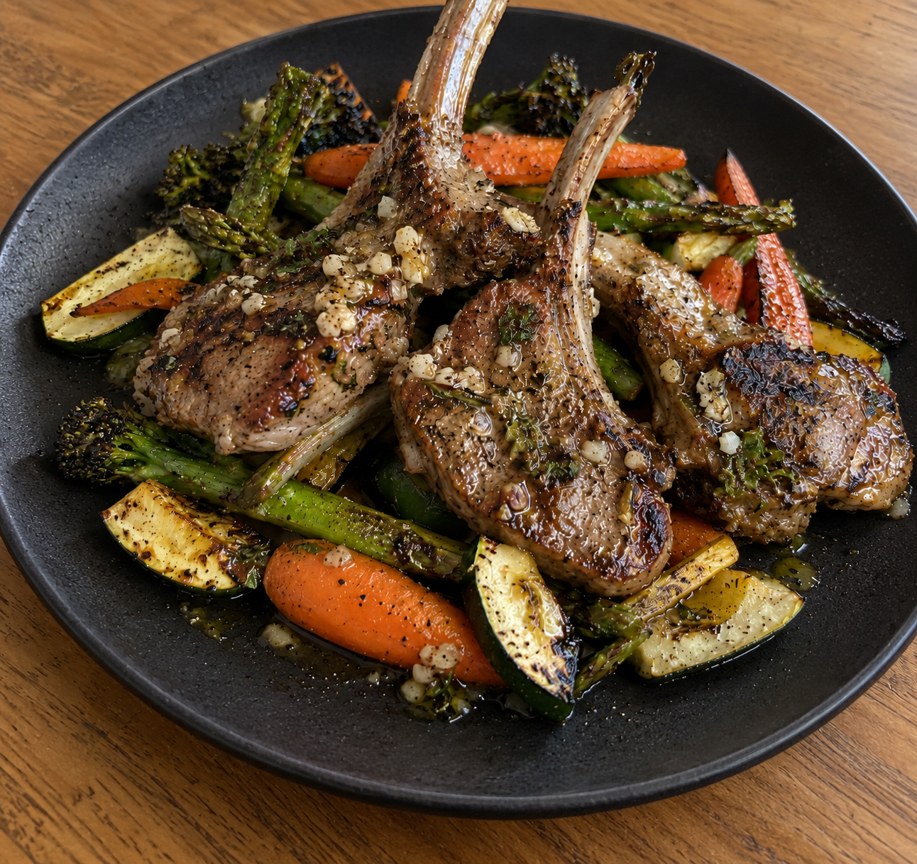 Garlic-Vinaigrette Lamb Chops + Market Vegetables