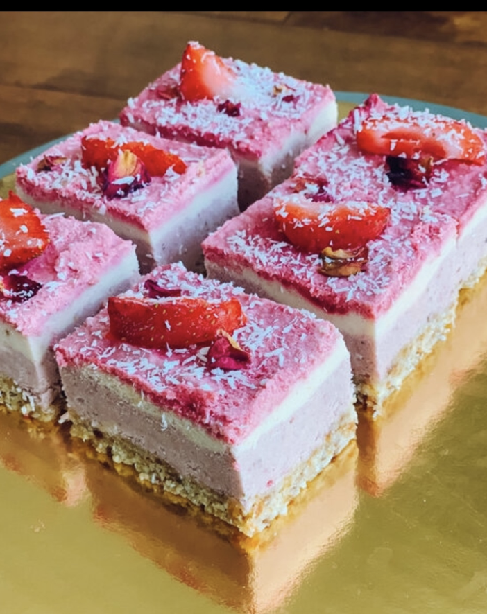 Raw Lemon-Strawberry Cheesecake Slices