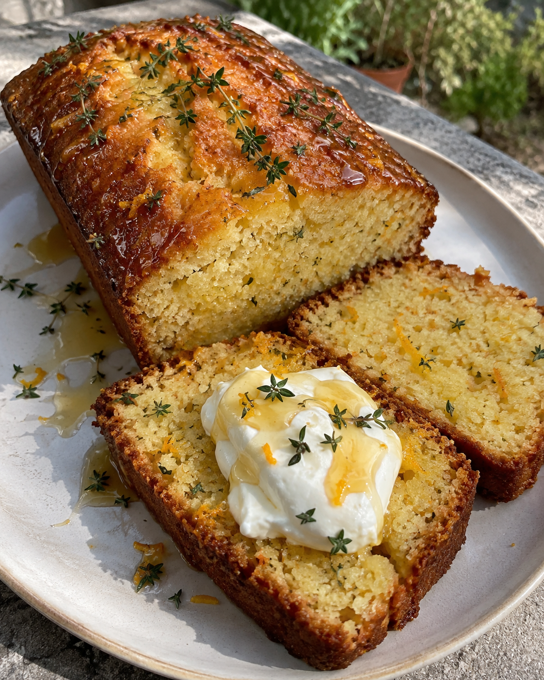 Orange &amp; Thyme Cake with Crème Fraîche &amp; Honey Thyme Syrup