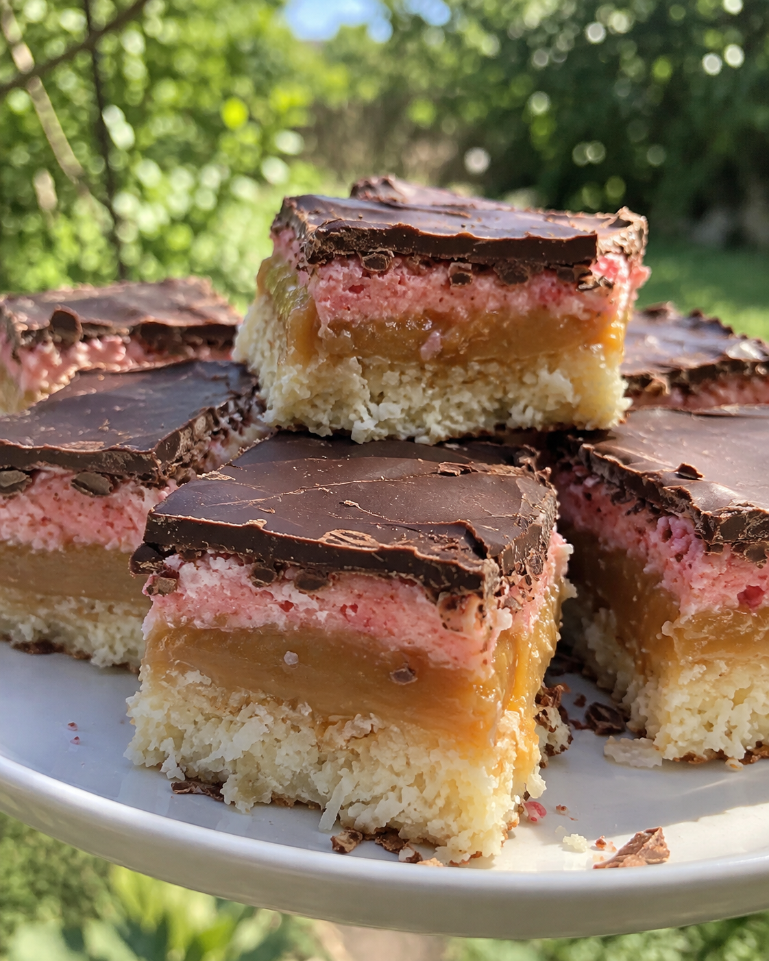 Pink Coconut Caramel Chocolate Bars