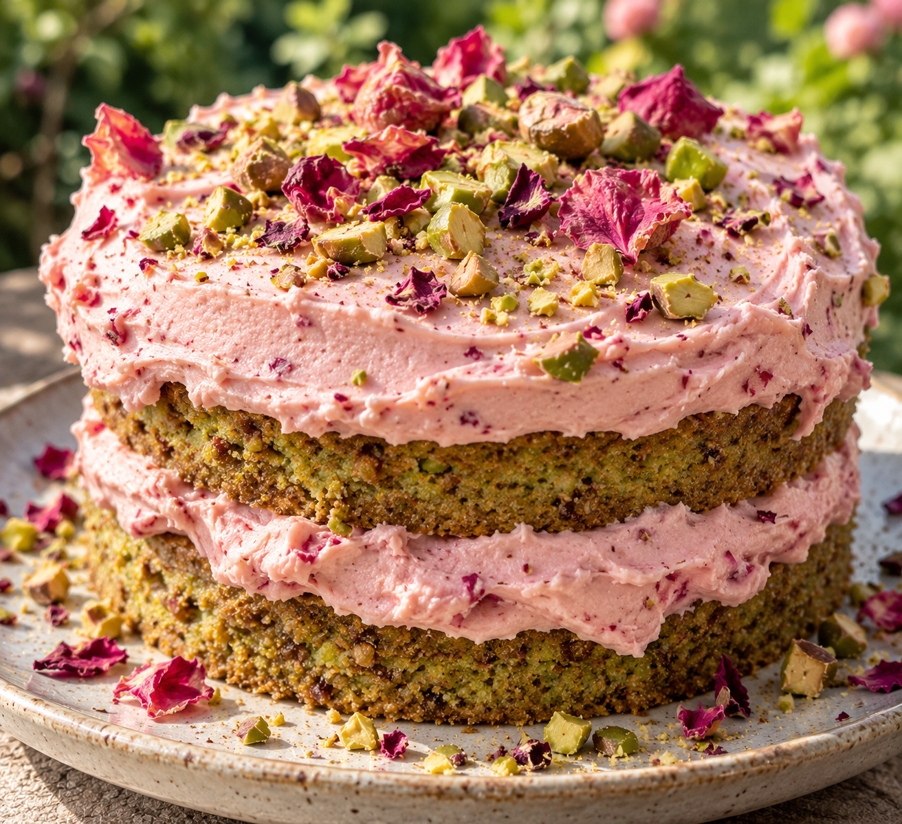 Pistachio Rose Cake Two Ways