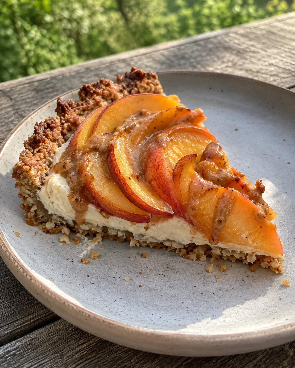 No-Bake Peach Rose Tart with Macadamia Crust &amp; Almond-Butter Caramel