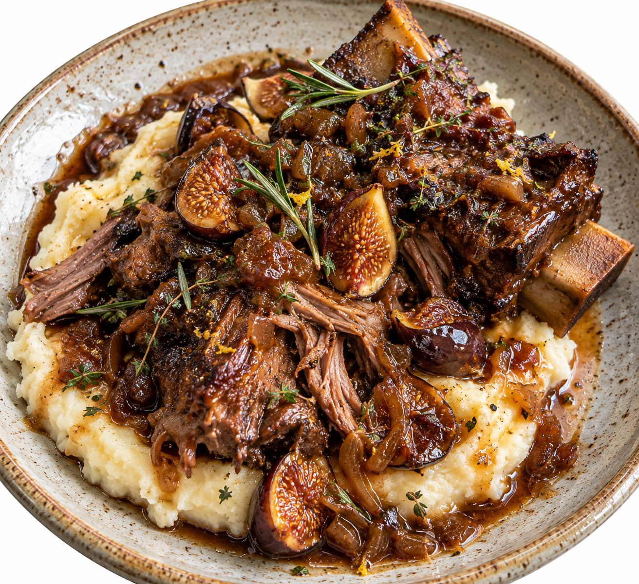 Braised Short Ribs with Figs, Rosemary &amp; Potato Purée (Oven, Slow Cooker, or Stovetop)