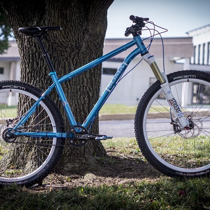 This is a custom built Soma Riff. You can read all about this beautiful bike on our blog... https://hartsburgcycledepot.com/cycledepot-blog/ 
#somabikes #canecreek #canecreekusa #velocityrims #shimano #shimanohub #dtswiss #stansnotubes #pacenti #gate