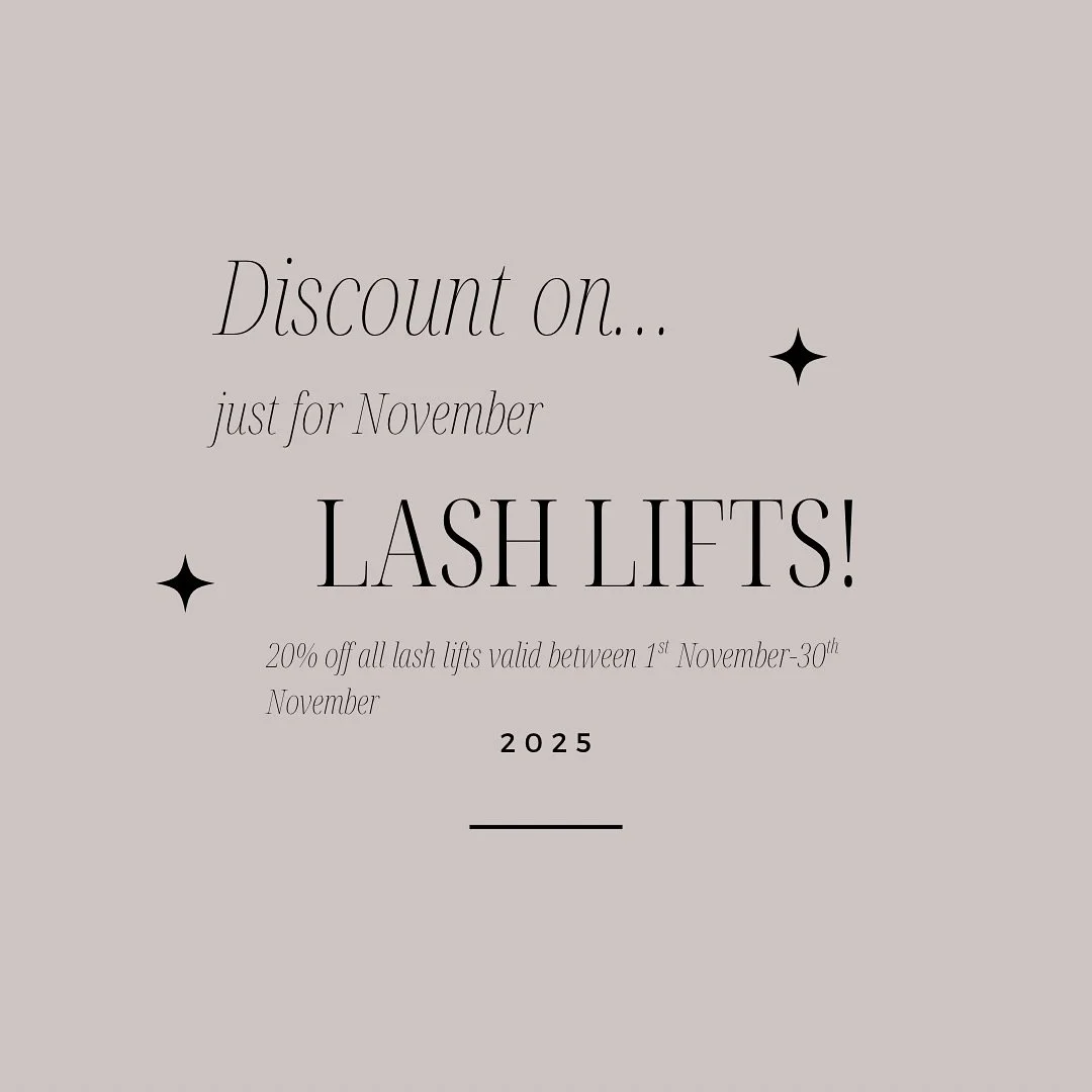 The wait is over! 

Between 1st Nov to 30th Nov we are offering 20% off lash lifts! Have you been wanting to try? Book now to save disappointment 💌

Please book your patch test 48 hours before your appointment- you need to message us in order to do 
