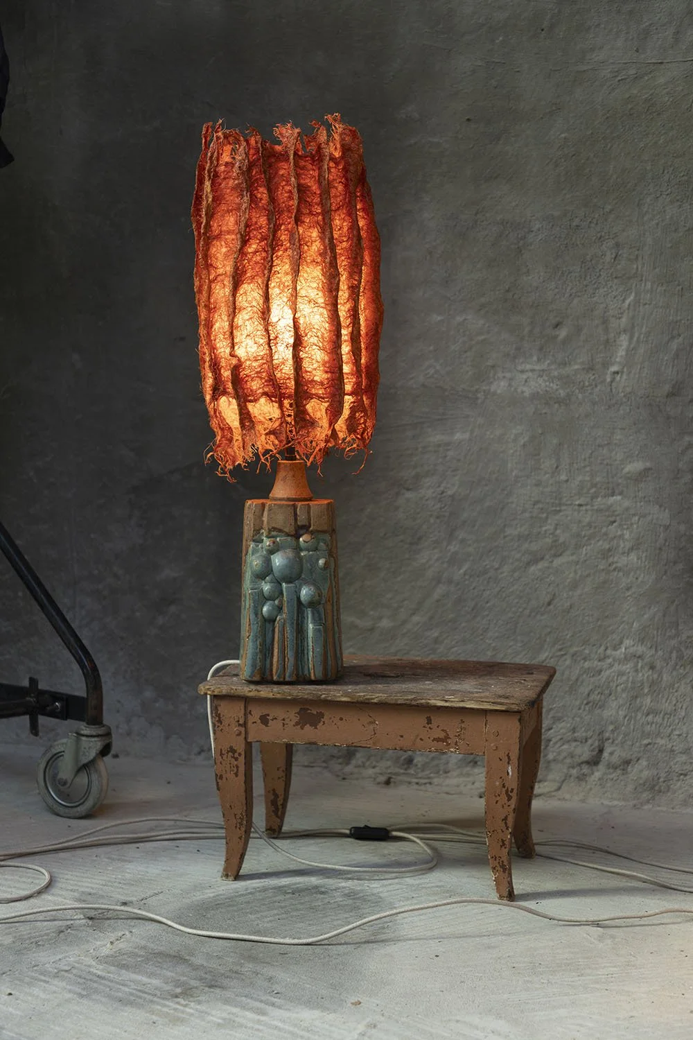 RED ROOT LAMP, naturally dyed with madder, 77(h) x 26cm