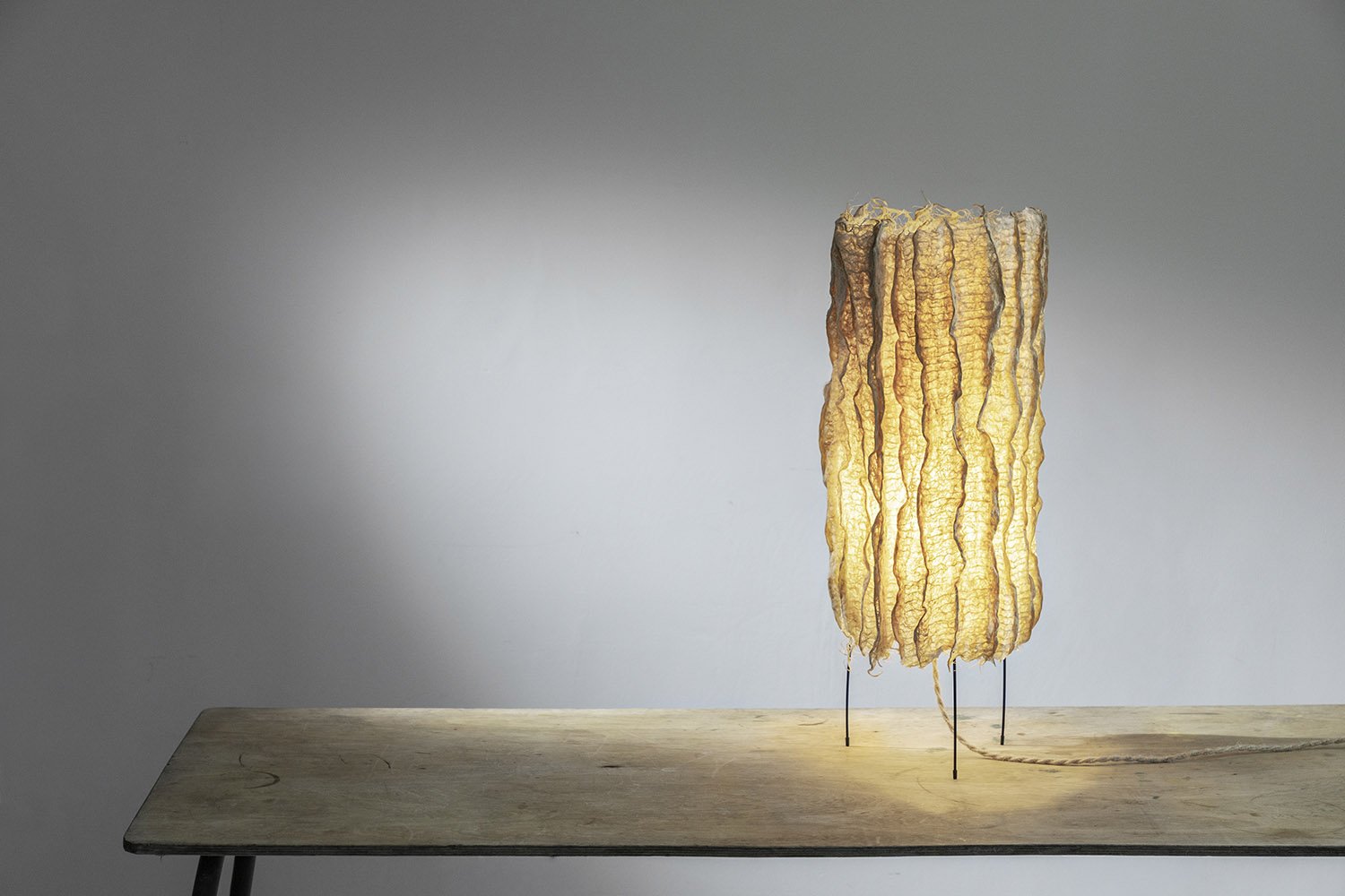 Fin Lamp - Grass root, mounted on wire frame. Measures  64 x 25 x 25 cm