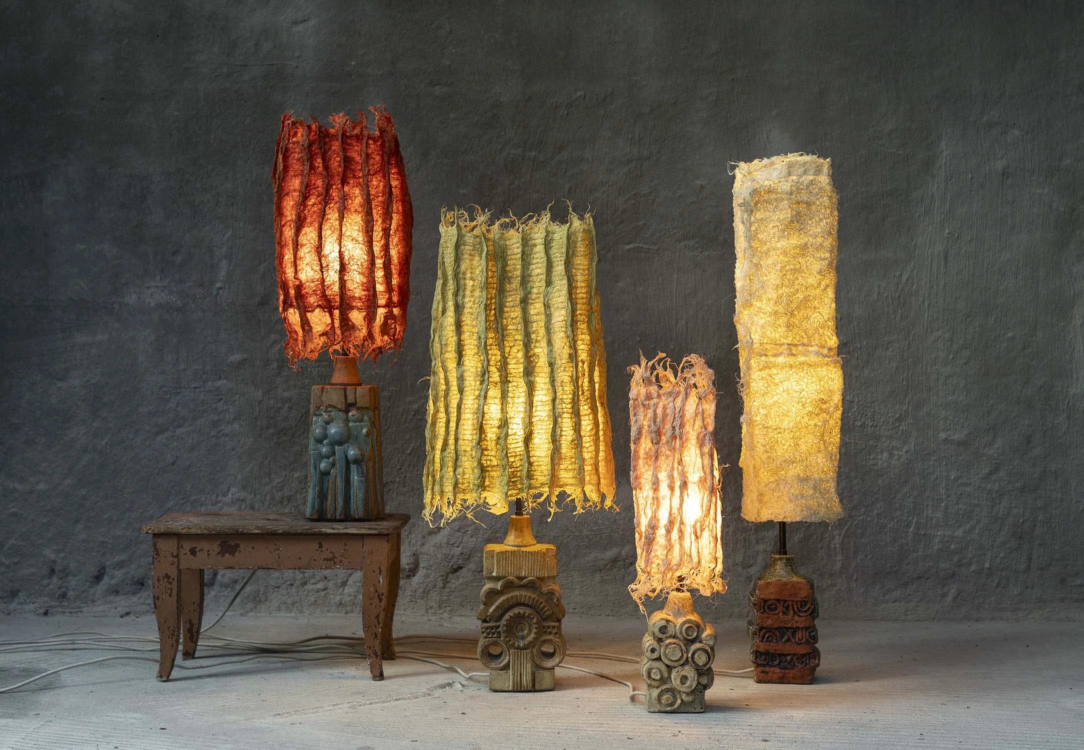 Bernard Rooke (b.1938), a renowned British studio potter, is celebrated for his stunning brutalist ceramic lamp bases from the 1960s/70s. However many of the original lampshades have been lost over time. 
To address this, Rootfull stepped in and grew