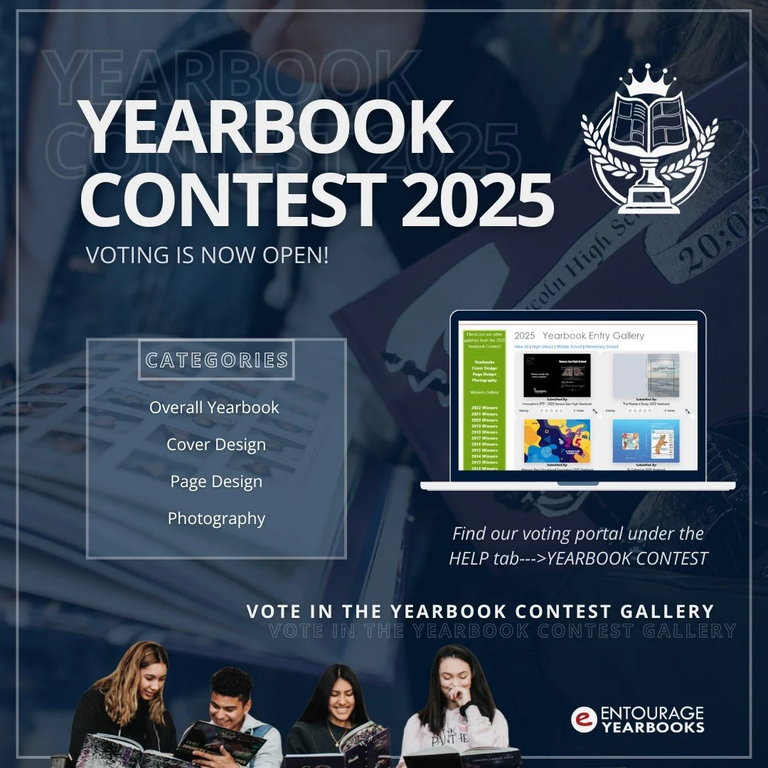 It&rsquo;s time to vote! The 2025 Yearbook Contest is live. Make your voice heard in all categories: Cover Design, Photography, Page Design, and Overall Yearbook. Vote now and support your favorites! Go to your Help tab and select the Yearbook Contes
