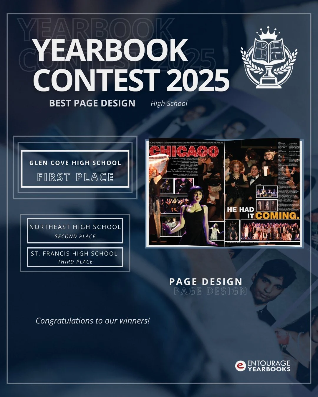 Entourage is excited to announce the winners of our Best Page Design category! Congratulations to the schools whose layouts, creativity, and attention to detail made their yearbook pages truly stand out.