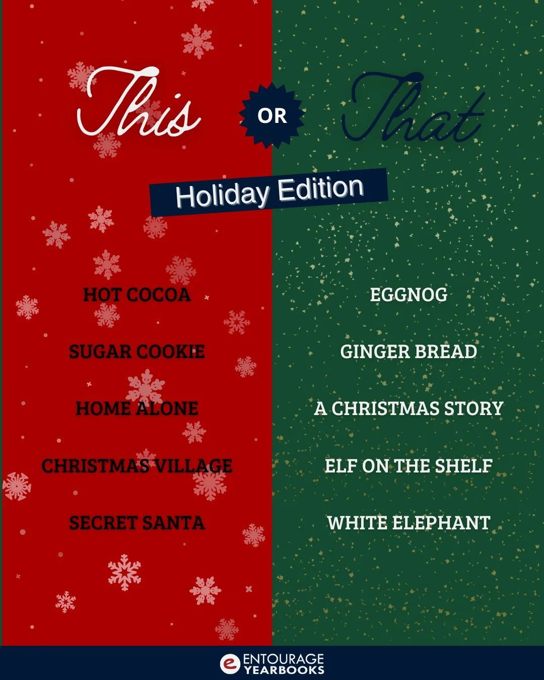 Feeling festive! 🎄✨ Entourage is kicking off a holiday round of This or That! Tell us in the comments: are you Team Red or Team Green? ❤️💚 Happy Holidays!