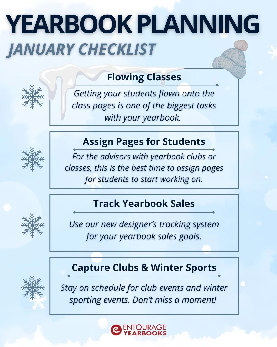 Begin the year on the right foot and stay on track with your yearbook using our January checklist. Reach out to your account management team for any additional help.