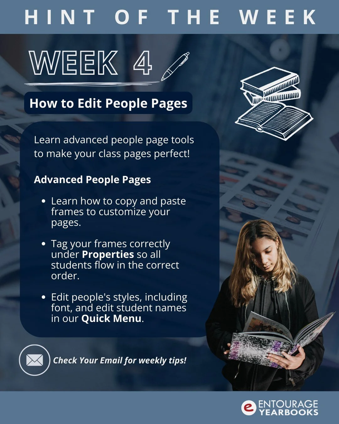 Hint of the Week #4: How to Edit People Pages
Learn all the advanced tips for your people pages. Class &amp; Faculty pages can be the one of the most difficult challenges for your yearbook. 
Check your email or visit the link in our bio!