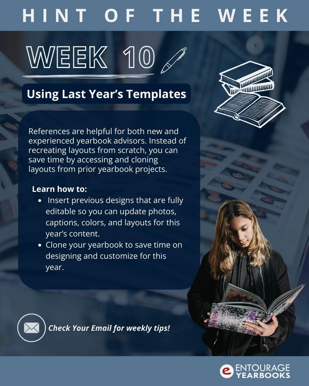 Hint of the Week #10: Using Last Year&rsquo;s Templates

Save time on your yearbook project by importing last year&rsquo;s templates and layouts. Reusing proven designs helps streamline your workflow and keeps your pages consistent. Check your email 