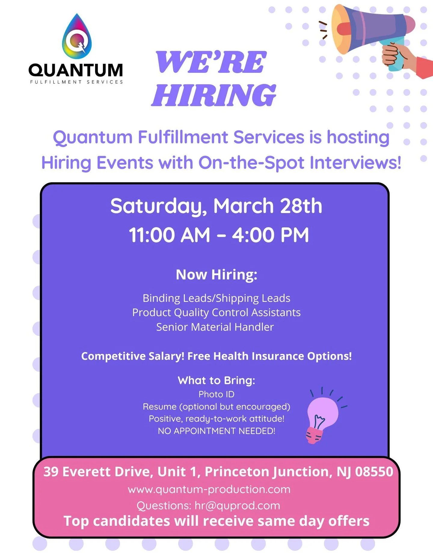 Our printing facility is hosting an Open House on March 28th! Stop by between 11am and 4pm for an interview and learn how you can join our growing team! #hiring #OpenHouse #jobfair