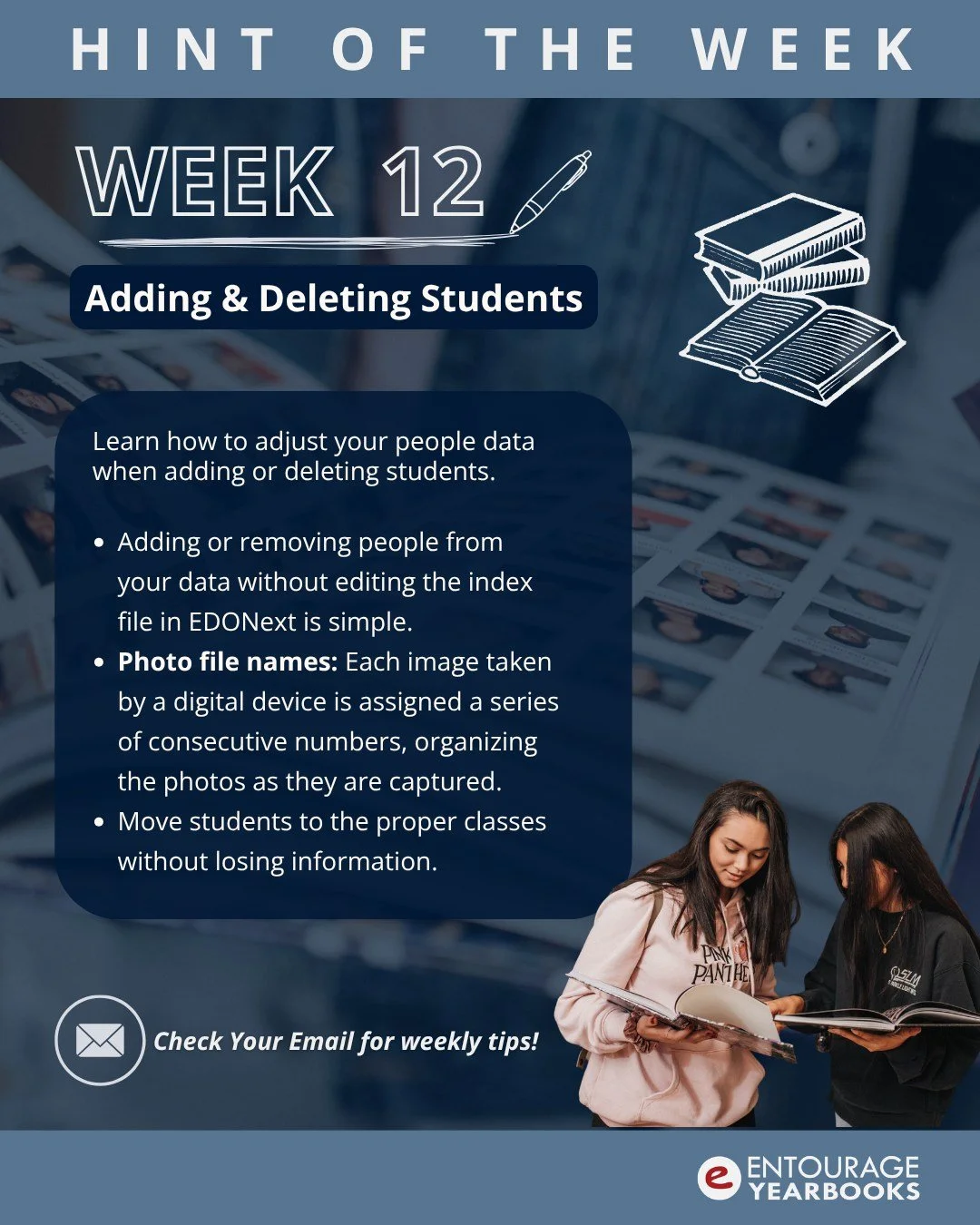 Hint of the Week #12: Adding &amp; Deleting Students
Class pages are the biggest challenge of the yearbook. Learning how to adjust your students data without losing information is key. 
Check your email OR visit the link in our bio!