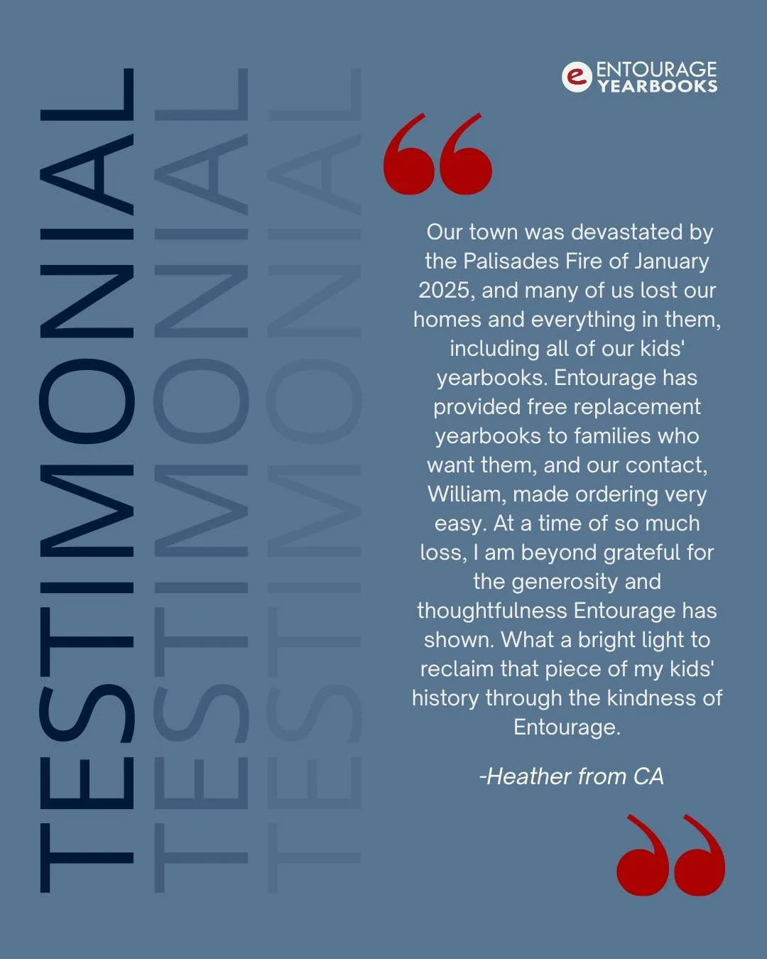 For this week's Testimonial Tuesday, we're honored to share Heather's story from California, a powerful testament to how Entourage showed up for her school and community in the wake of tragedy. Supporting schools when it matters most is at the heart 