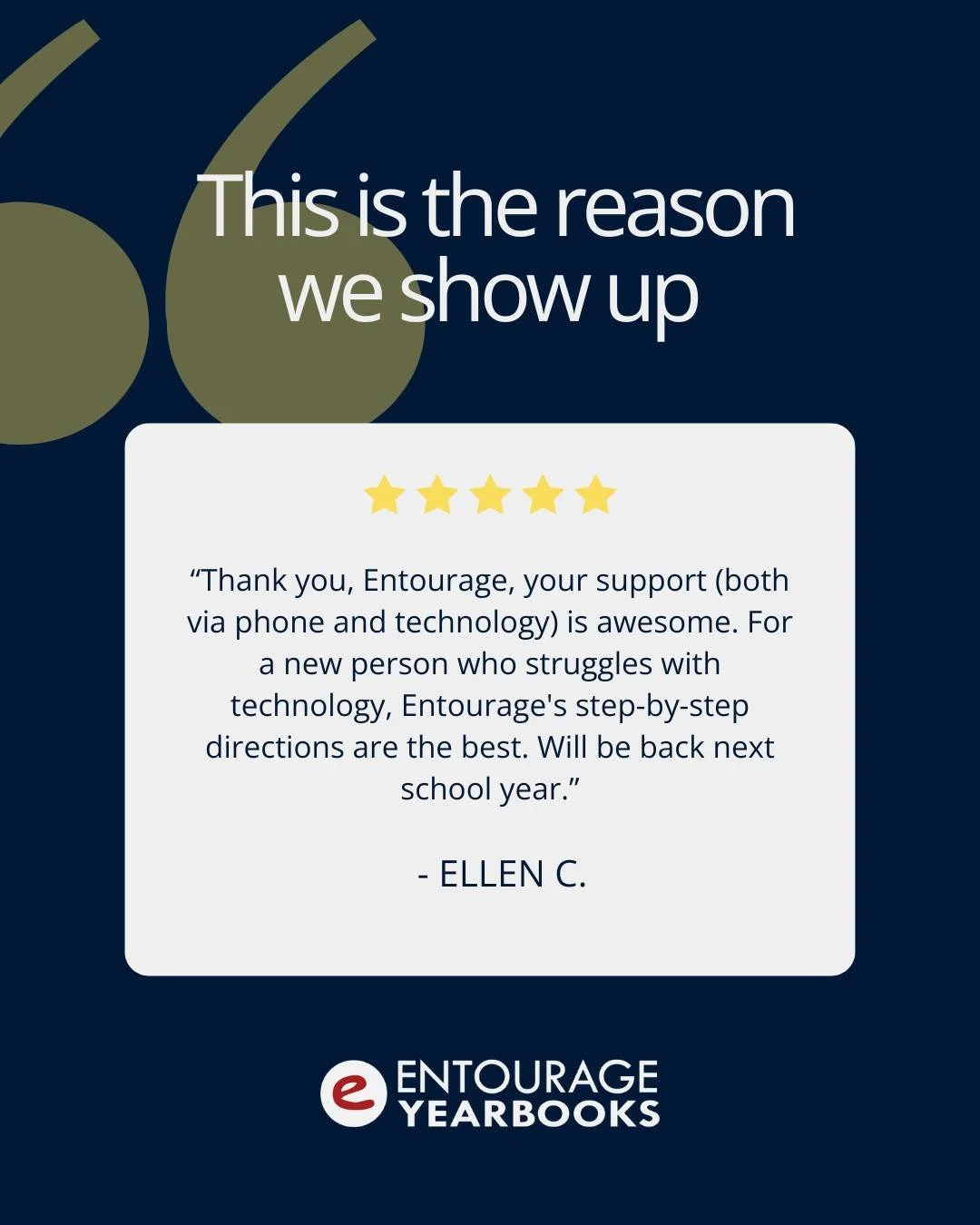 This Testimonial Tuesday, we show why Entourage shows up to help our advisors!
.
.
.
.
.
#yearbooks #TestimonialTuesday #AdvisorHelp #teamwork