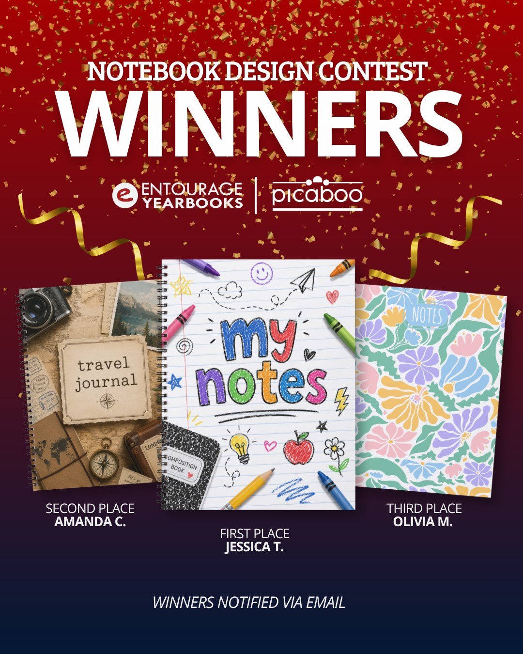 🎉 Congratulations to the winners of our Notebook Contest! 🎉

A huge thank you to all of the yearbook advisors who participated and shared their creativity with us. We loved seeing your entries and celebrating the amazing creativity that extends bey