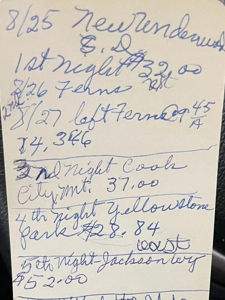 As summer begins to wind down, have you anchored your memories made in other ways besides just on social media? I ask because the first picture is the handwriting of my late grandmother who wrote each and every stop we made on a two week adventure in