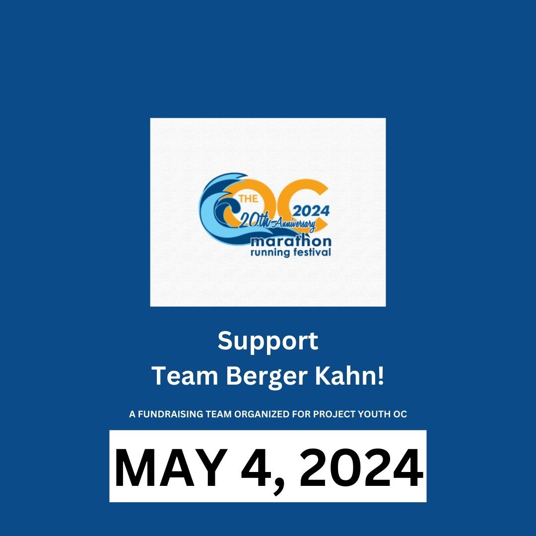 Team Berger Kahn will once again be running the 2024 OC Marathon! Our team was organized for Project Youth OC, please consider making a donation to our fundraising page to help support the youth and families this program serves. Link in bio!