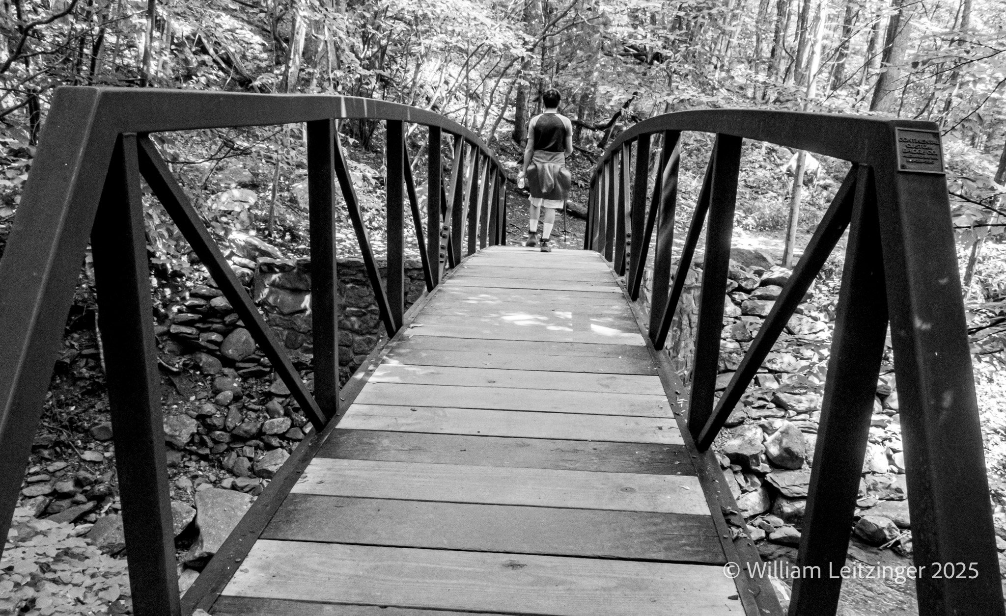 20210803-Hiking-Nature-VCA-Shenandoah_National_Park-Palmer_Jolly_Walking_Over_Foot_Bridge-01-B&W-(Copyright).jpg