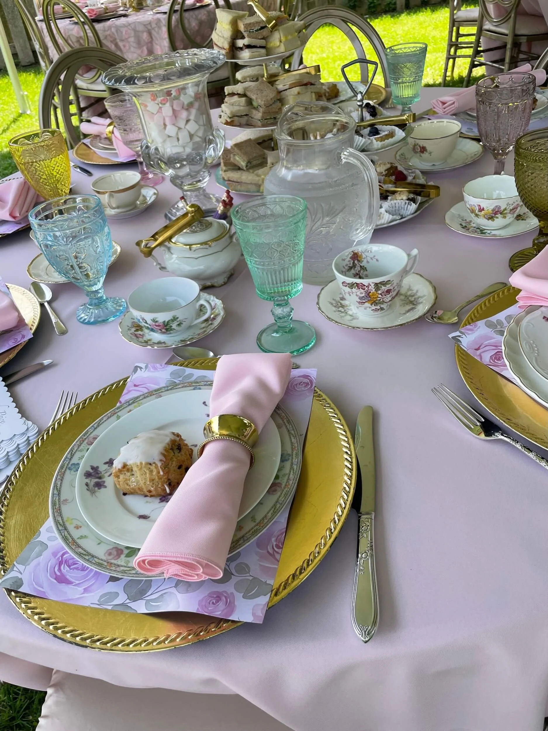 Green Blue Yellow Pink Goblets at Bridgerton Baby Shower.jpeg