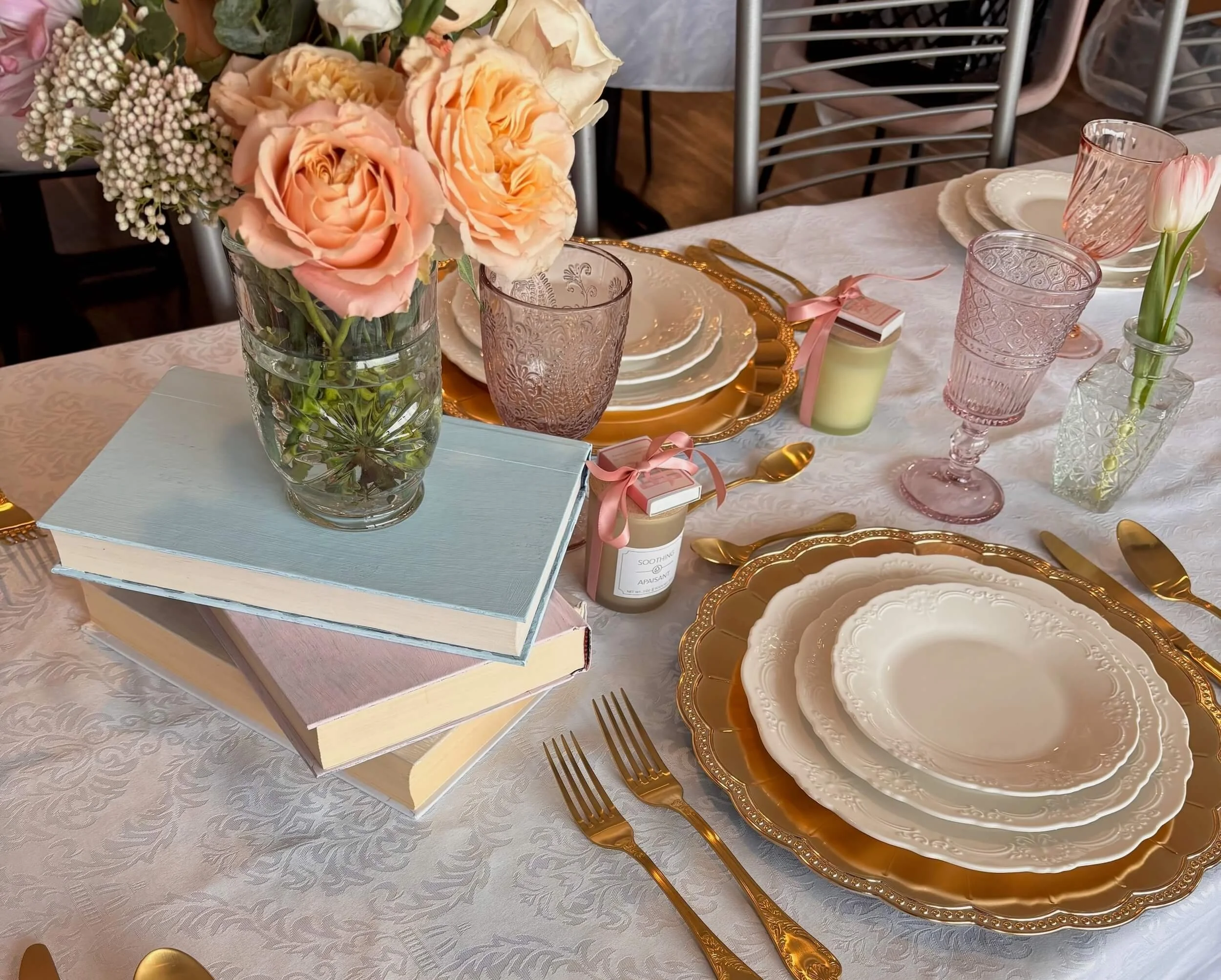 Gold Silverware and Gold Scalloped Chargers Pink Goblets.jpeg