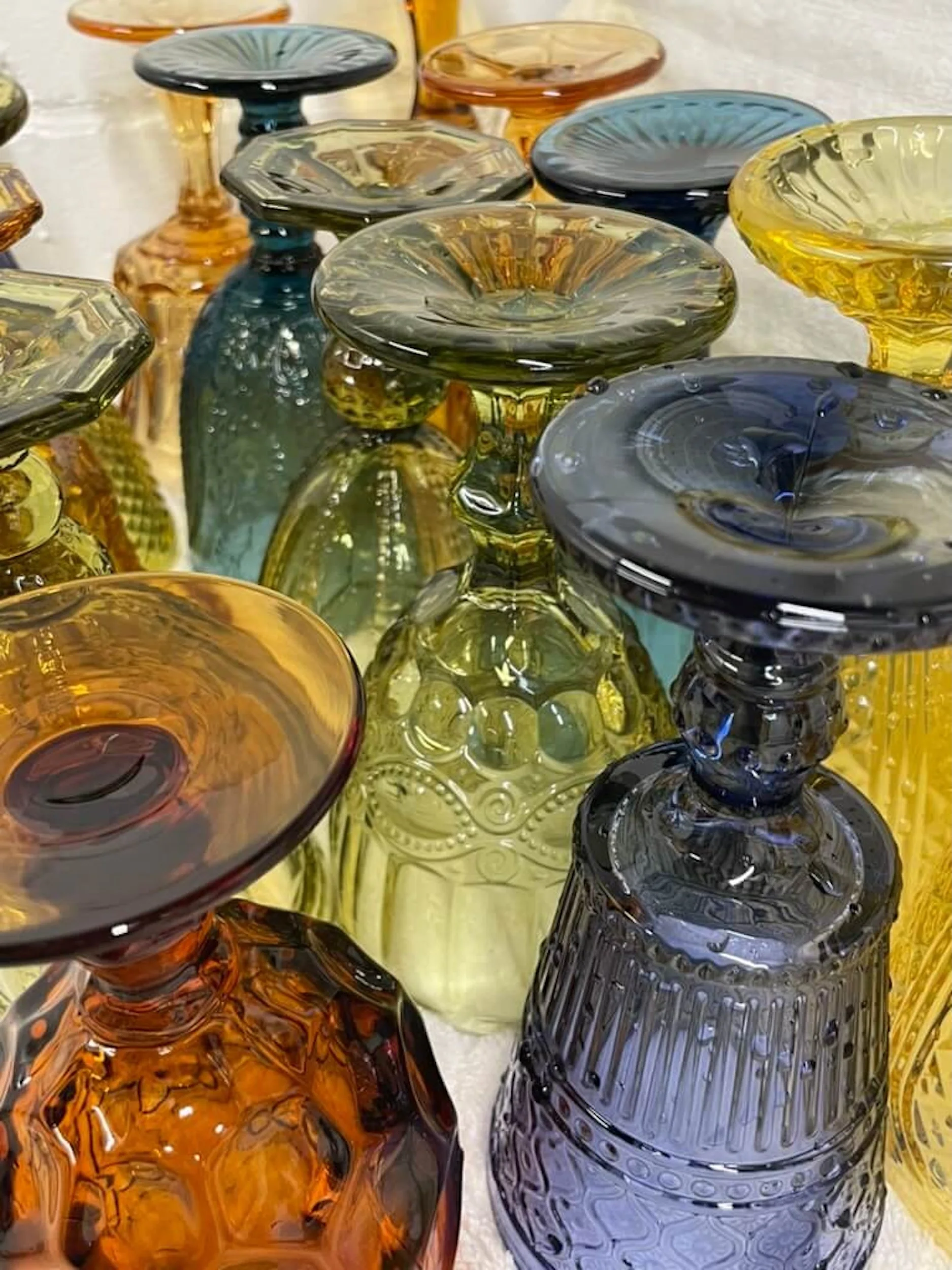 Vintage Colored Glass Goblets for Rent: Add Charm to Your Wedding or Event