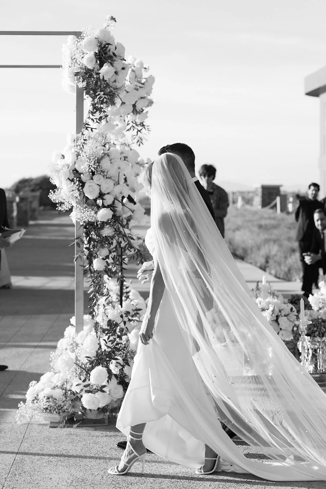 modern editorial wedding bride and groom set up to chuppah to share vows