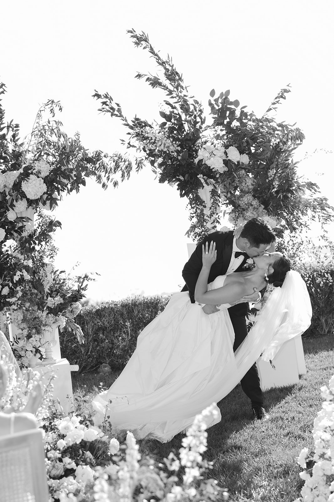 The bride and groom's first kiss