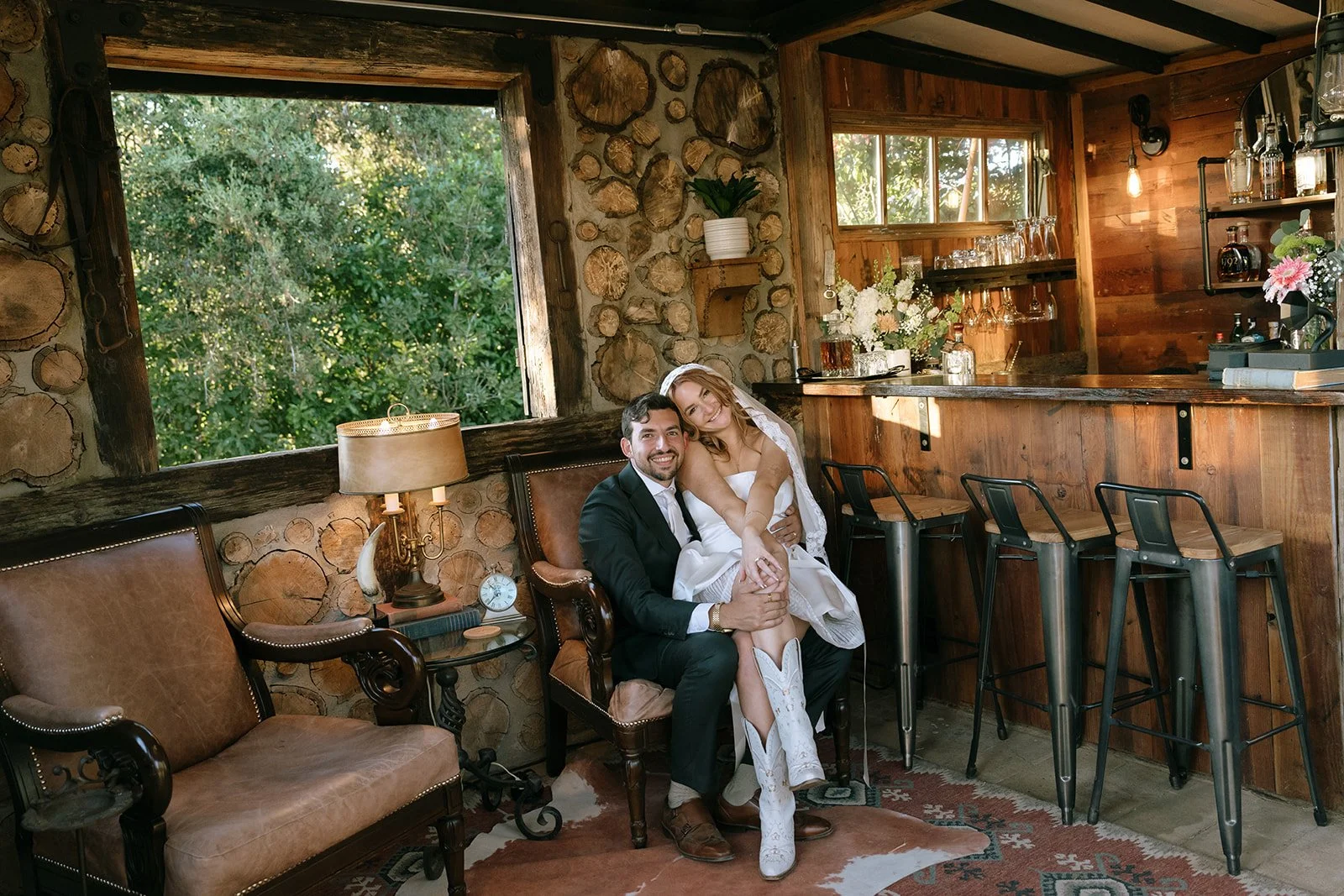 Country Tack House bride and groom portrait.