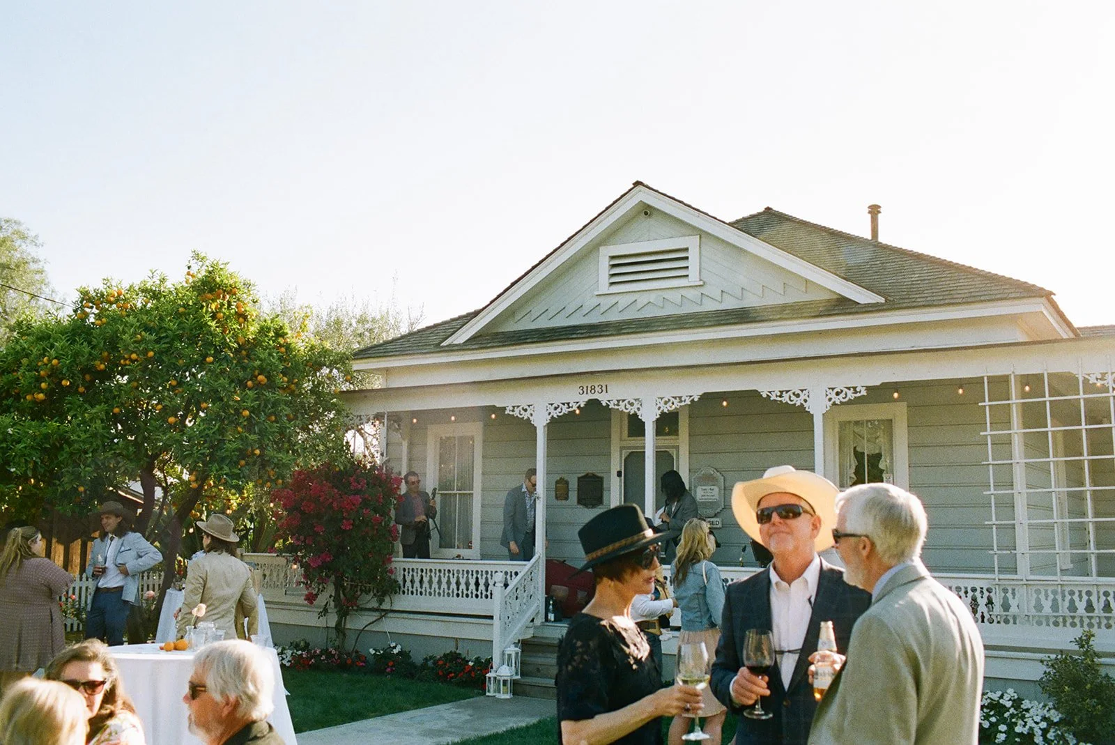 Wedding guests at the reception venue.