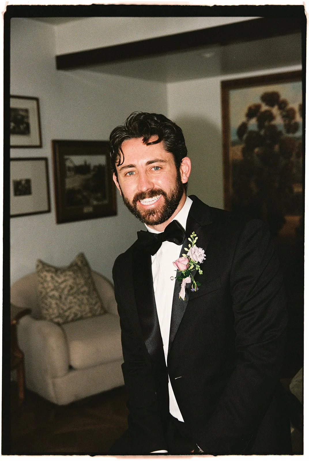  All smiles from the groom. 35 mm film. 