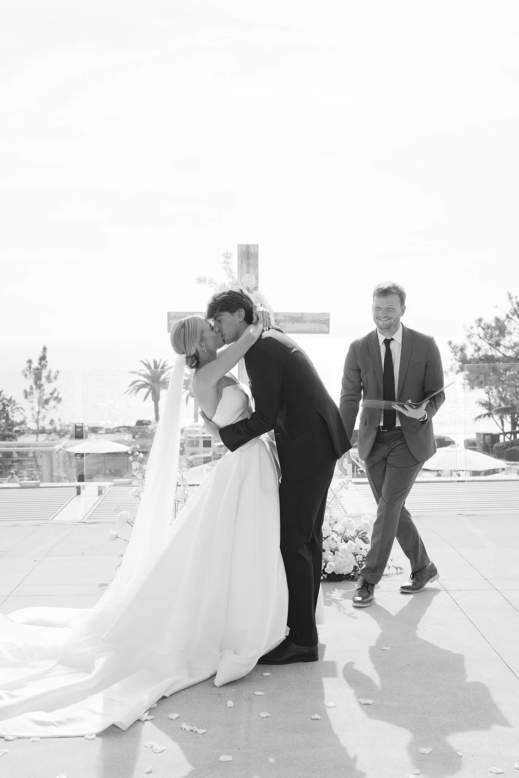 Bride and groom kissing