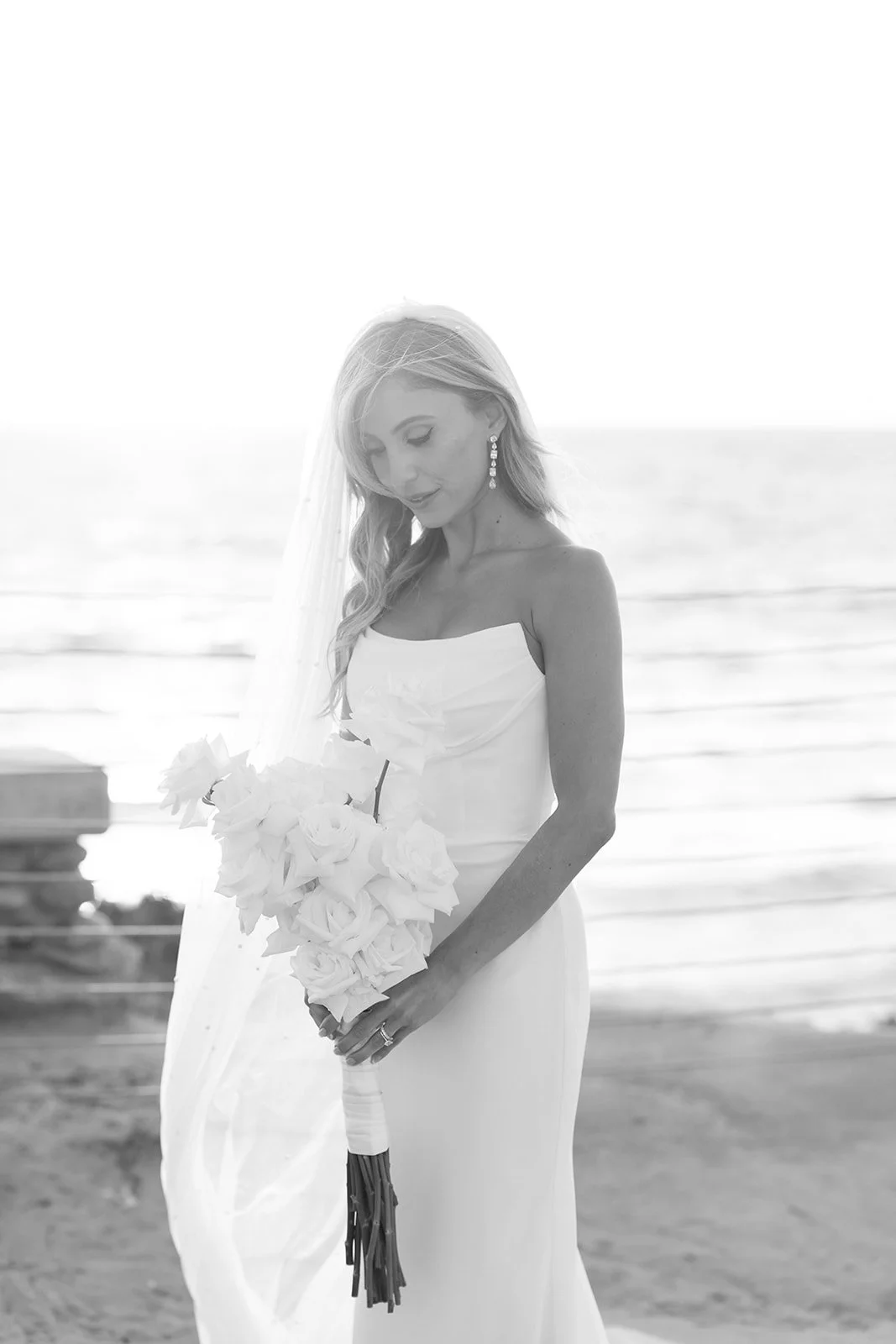 modern candid bride wedding portrait black and white