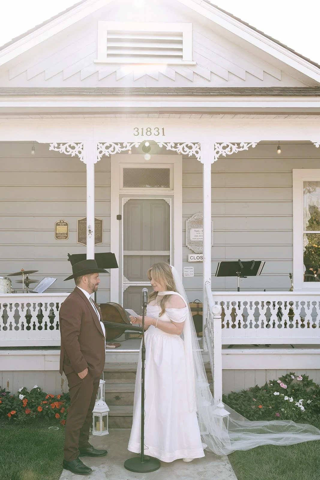 Bride and groom share vows at wedding venue museum