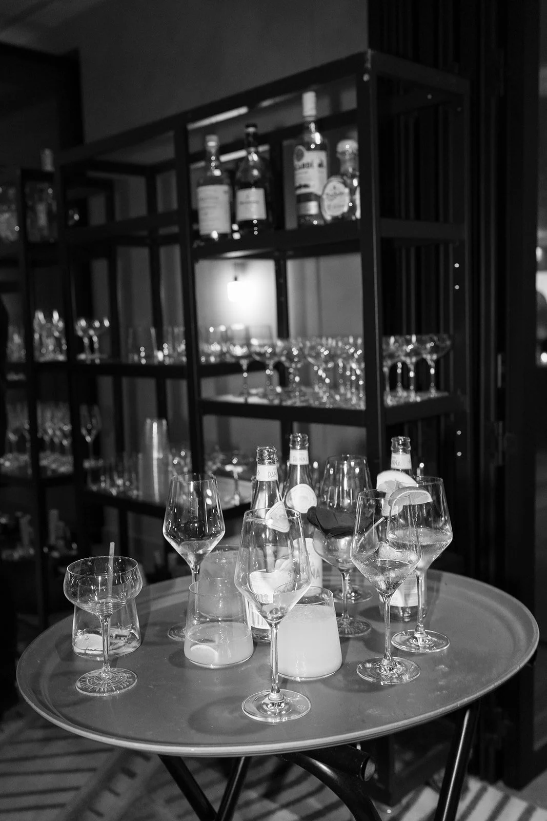 late night post reception wedding details: serving tray covered in drinks