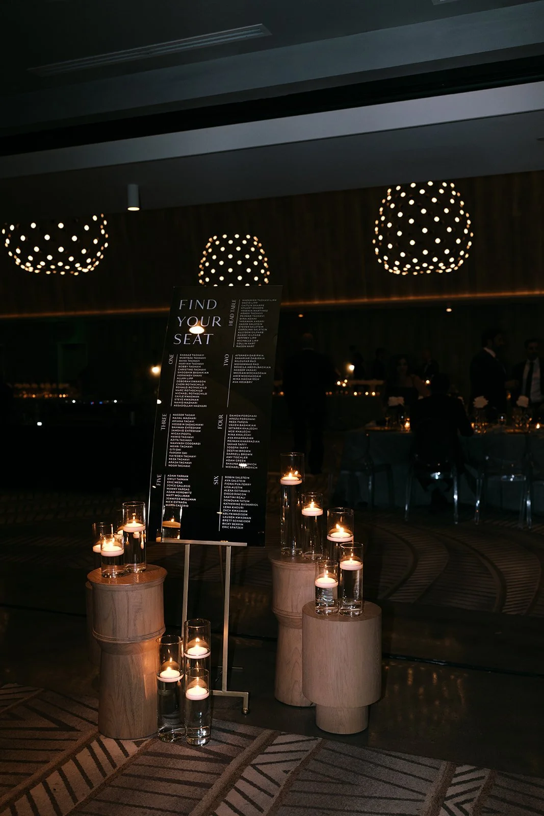 mirrored gold seating chart wedding luxury candles resort venue reception