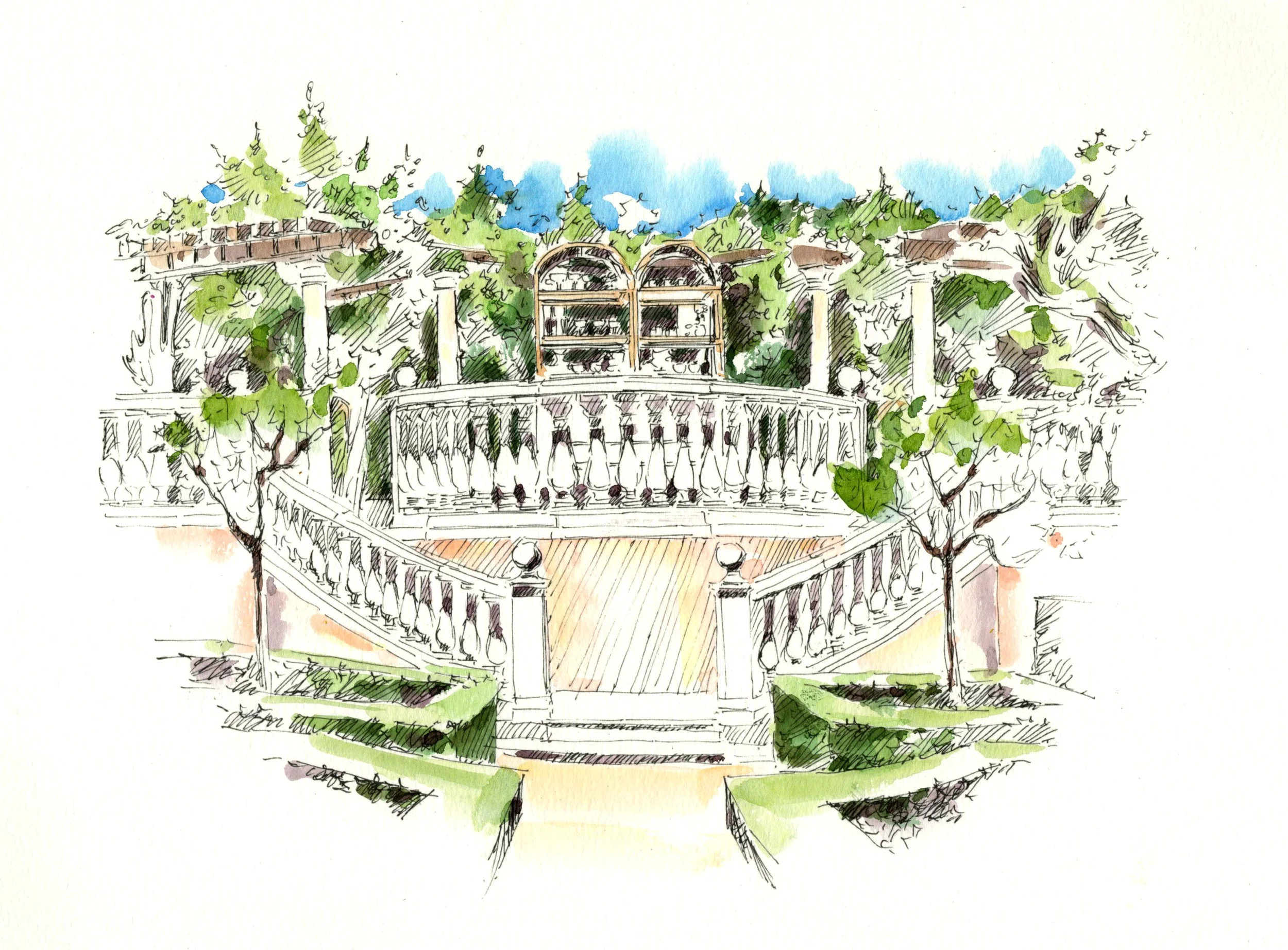 Watercolor painting of the cocktail area