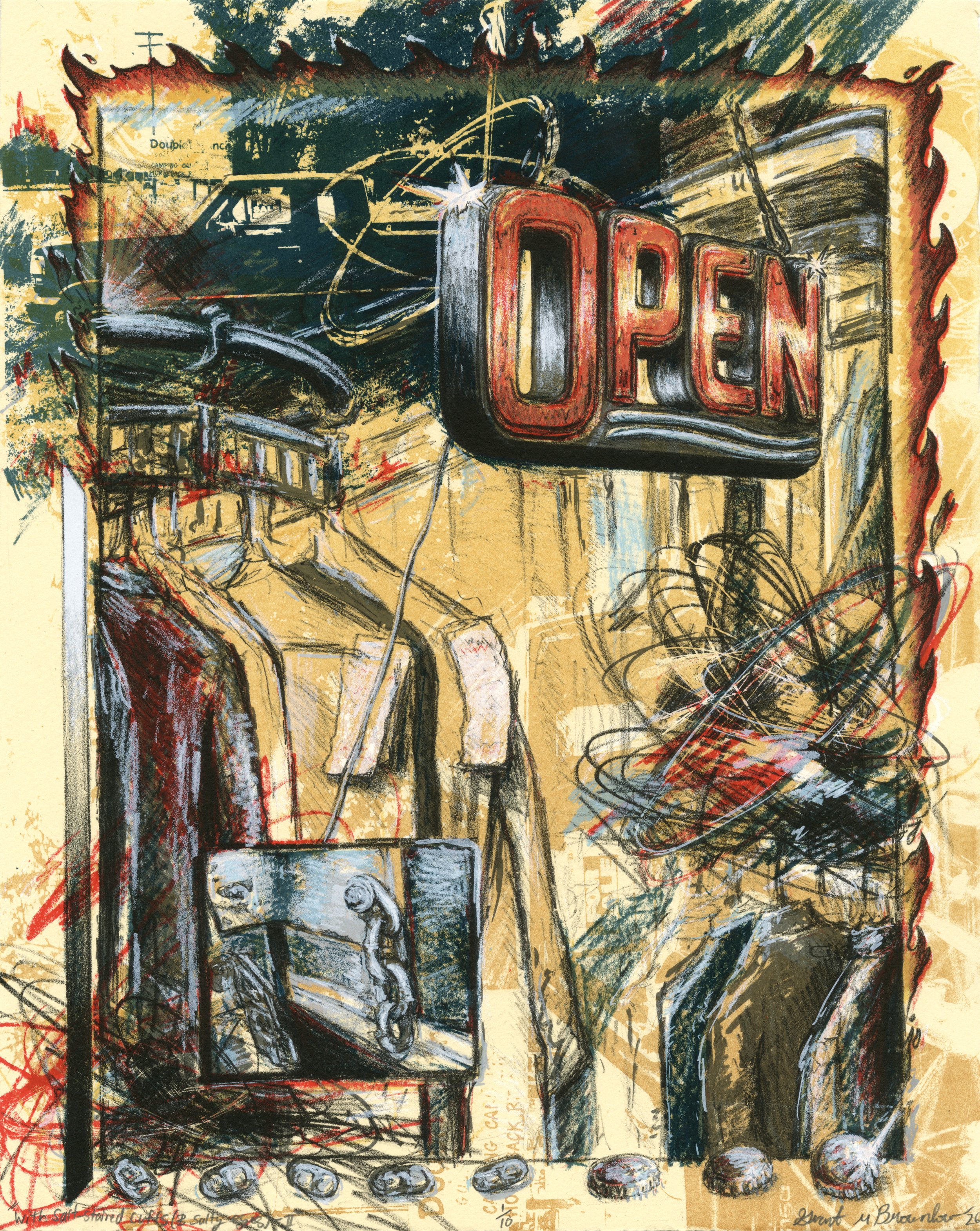 "With Rust-Stained Cuffs (& Salty Eyes) - II" 2026, Lithograph and Screenprint, 14x11in