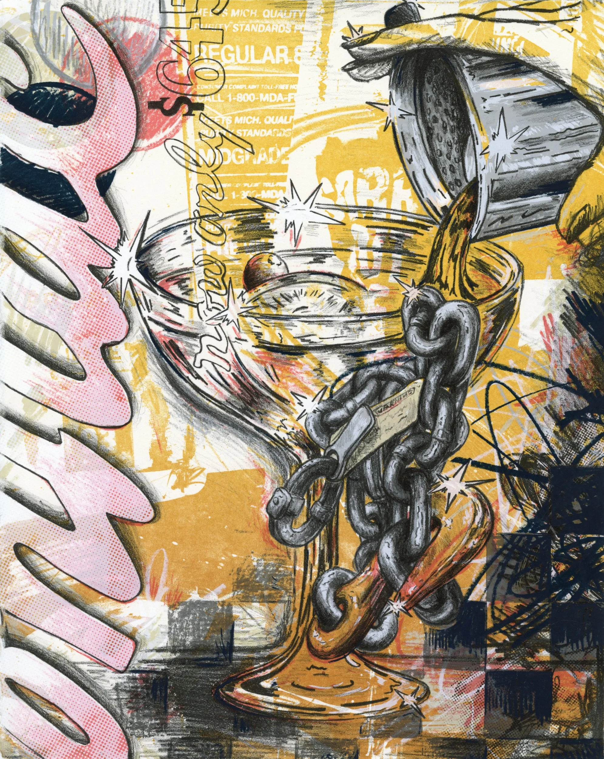 "Waterfall" 2025, Lithograph and Silkscreen 14x11in
