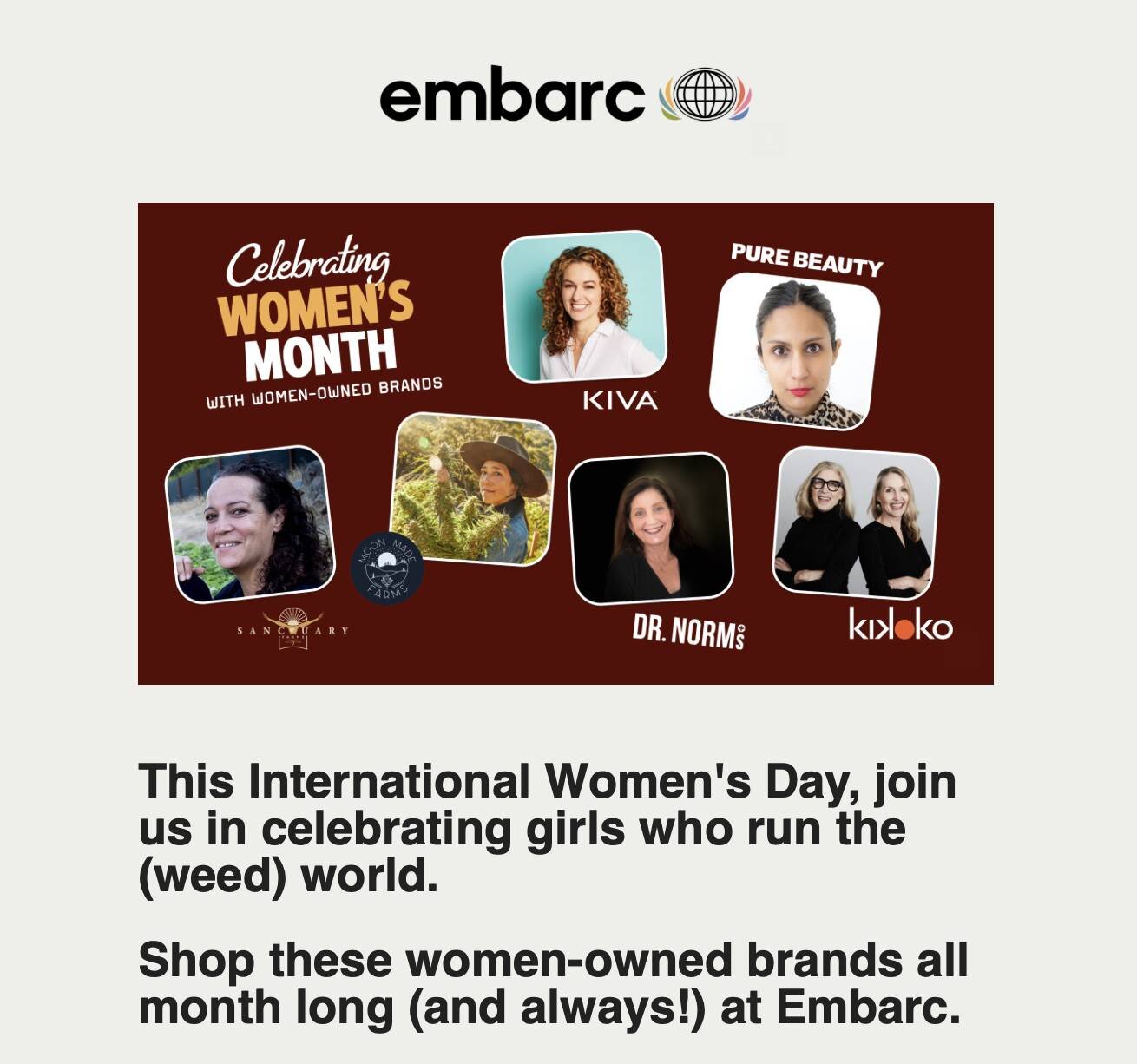 Support women-owned brands throughout the month of March in celebration of International Women's Day! Stop by Embarc or visit them online to learn more.

www.embarceveryday.com

#womensday #internationalwomensday #cannabis #westalameda #alamedaca