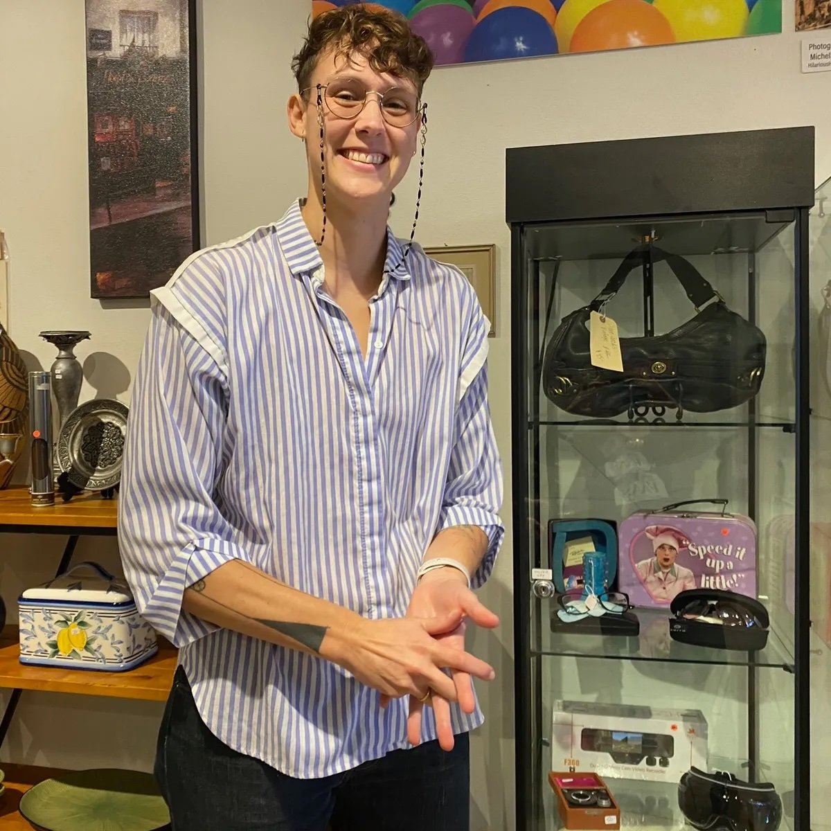 Have you met The Thrifty Kitty's new Store Manager, Madden Lockin? Originally from Tennessee, Madden made their way to the Bay Area via Austin, Portland, Providence, and Oakland &mdash; thrift shopping all the way! We had a chance to meet and chat, a