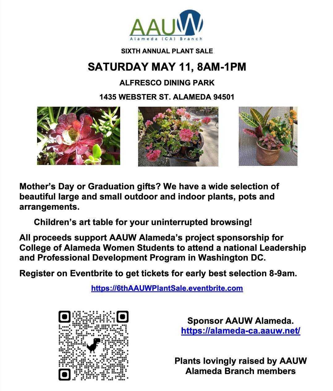 SIXTH ANNUAL PLANT SALE
Sat. May 11, 8AM-1PM
WABA'S Healing Garden - 1435 WEBSTER ST., ALAMEDA

Mother&rsquo;s Day or Graduation gifts? We have a wide selection of
beautiful large and small outdoor and indoor plants, pots and
arrangements. Children&r